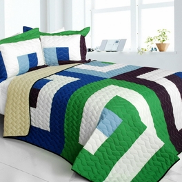 blancho bedding [Dizzy Sun] Vermicelli-Quilted Patchwork Geometric Quilt Set Full/Queen