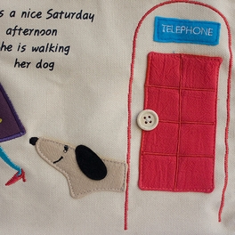 Blancho Bedding [Dog At Phone Booth] Embroidered Applique Fabric Art Lunch Tote / Lunch Box Bag (8.7*8*4.4)