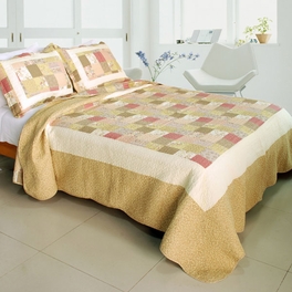 blancho bedding [Dream Production ] Cotton 3PC Vermicelli-Quilted Printed Quilt Set (Full/Queen Size)