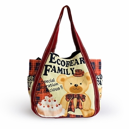 blancho bedding [Ecobear Family] 100% Cotton Eco Canvas Shoulder Tote Bag / Shopper Bag / Multiple Pockets
