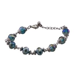blancho bedding Eight Teal Crystals Silver Beads Bangle Adjustable Stylish