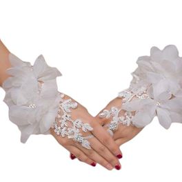 blancho bedding Elegant Wedding Gloves Bride Gloves Lace Embroidered Fingerless Party Dress Gloves(White)