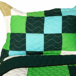 Blancho Bedding [Elissa Love] Vermicelli-Quilted Patchwork Geometric Quilt Set Full/Queen