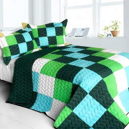blancho bedding [Elissa Love] Vermicelli-Quilted Patchwork Geometric Quilt Set Full/Queen
