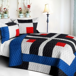 blancho bedding [Ending] Vermicelli-Quilted Patchwork Geometric Quilt Set Full/Queen