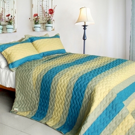 blancho bedding [Endless Horizon] 3PC Vermicelli-Quilted Patchwork Quilt Set (Full/Queen Size)