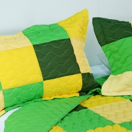 Blancho Bedding [Energetic] 3PC Vermicelli-Quilted Patchwork Quilt Set (Full/Queen Size)