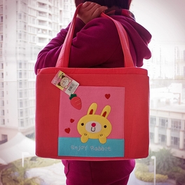 Blancho Bedding [Enjoy Rabbit] Embroidered Applique Fabric Art Shoulder Tote Bag / Shopper Bag (12.2*8.4*4.4)
