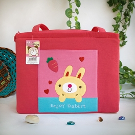 blancho bedding [Enjoy Rabbit] Embroidered Applique Fabric Art Shoulder Tote Bag / Shopper Bag (12.2*8.4*4.4)