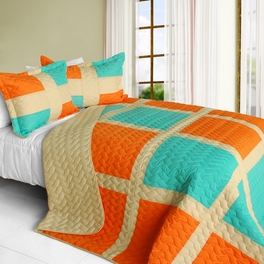 blancho bedding [Enjoy Sunshine] 3PC Vermicelli-Quilted Patchwork Quilt Set (Full/Queen Size)
