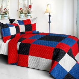 blancho bedding [Eternal Passion] Vermicelli-Quilted Patchwork Geometric Quilt Set Full/Queen