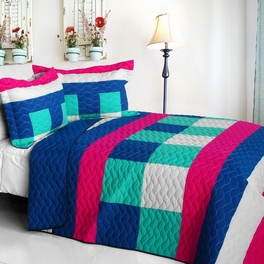 blancho bedding [Eternity] Vermicelli-Quilted Patchwork Plaid Quilt Set Full/Queen