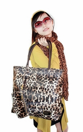 Blancho Bedding [Eva Bag] Leopard Double Handle Leatherette Satchel Bag Handbag Purse