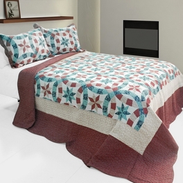 blancho bedding [Falling Snow] 3PC Cotton Vermicelli-Quilted Printed Quilt Set (Full/Queen Size)