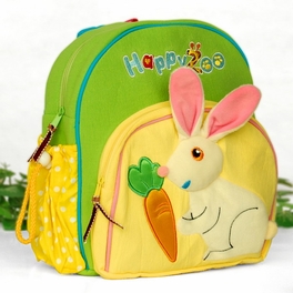 Blancho Bedding [Fanny Rabbit] Embroidered Applique Kids Fabric Art School Backpack / Outdoor Backpack (8.8*10.2*2.4)
