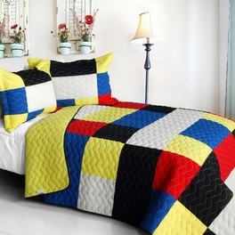 blancho bedding [Fantastic Beauty] Vermicelli-Quilted Patchwork Plaid Quilt Set Full/Queen