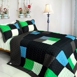 blancho bedding [Fatal Attraction-2] Vermicelli-Quilted Patchwork Plaid Quilt Set Twin