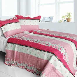 blancho bedding [Fearless] Cotton 3PC Vermicelli-Quilted Striped Printed Quilt Set (Full/Queen Size)
