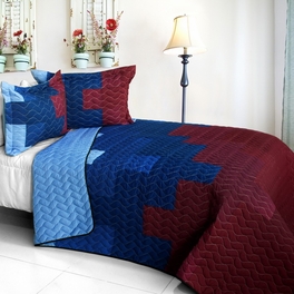 blancho bedding [Fire & Ice] 3PC Vermicelli - Quilted Patchwork Quilt Set (Full/Queen Size)