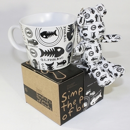 Blancho Bedding [Fish Bones] Stuffed Bear Mug (3.3 Inch Height)