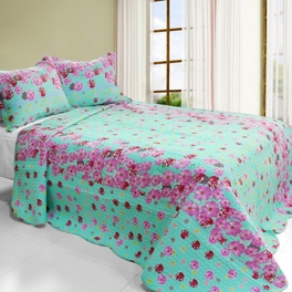 blancho bedding [Flora River] 3PC Cotton Vermicelli-Quilted Printed Quilt Set (Full/Queen Size)