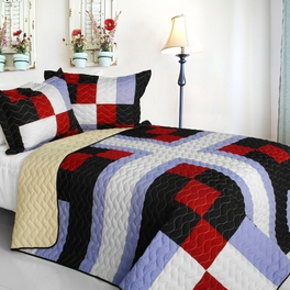 blancho bedding [Floral City] 3PC Vermicelli-Quilted Patchwork Quilt Set (Full/Queen Size)