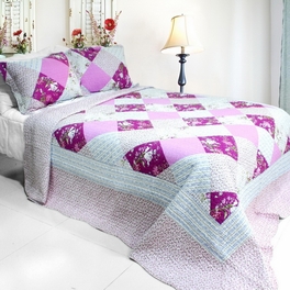 blancho bedding [Floral Print] 3PC Cotton Vermicelli-Quilted Printed Quilt Set (Full/Queen Size)