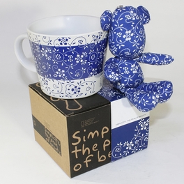 Blancho Bedding [Flower Blue] Stuffed Bear Mug (3.3 Inch Height)