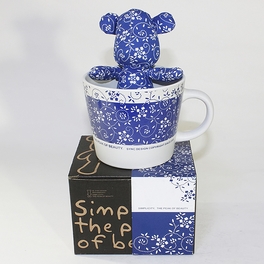 Blancho Bedding [Flower Blue] Stuffed Bear Mug (3.3 Inch Height)