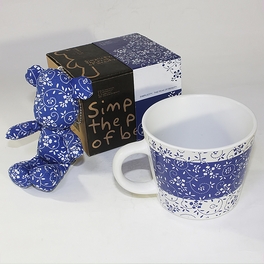 Blancho Bedding [Flower Blue] Stuffed Bear Mug (3.3 Inch Height)