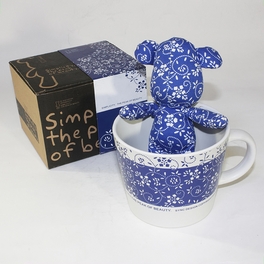 blancho bedding [Flower Blue] Stuffed Bear Mug (3.3 inch height)