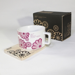 Blancho Bedding [Flower Pink] Espresso Cup / Wood Coaster (2.5 Inch Height)
