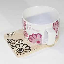 Blancho Bedding [Flower Pink] Espresso Cup / Wood Coaster (2.5 Inch Height)