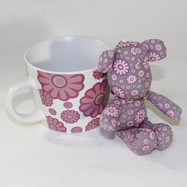 Blancho Bedding [Flower Pink] Stuffed Bear Mug (3.3 Inch Height)