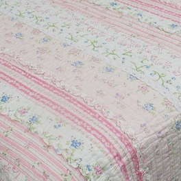 Blancho Bedding [Flowering Season - Pink] 100% Cotton 2PC Classic Floral Vermicelli-Quilted Quilt Set (Twin Size)