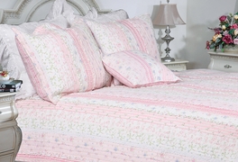 blancho bedding [Flowering Season - Pink] 100% Cotton 3PC Classic Floral Vermicelli-Quilted Quilt Set (Full/Queen Size)