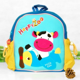 blancho bedding [Flying Cow] Embroidered Applique Kids Fabric Art School Backpack / Outdoor Backpack (9.0*9.8*2.7)