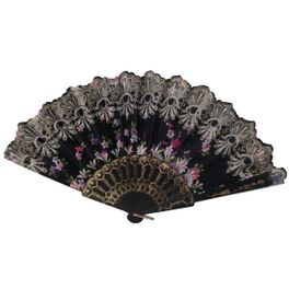 blancho bedding Foldable Raw Silk Printing Folding Fan 007BLK-MISTIC-GOLD-BLACK-2PC