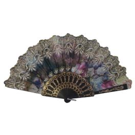 blancho bedding Foldable Raw Silk Printing Folding Fan 007BLK-MISTIC-GOLD-MULTI-2PC