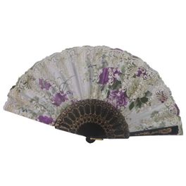 blancho bedding Foldable Raw Silk Printing Folding Fan 036BLK-SATIN-PURPLE-2PC