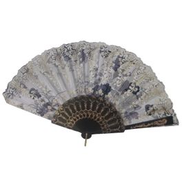 blancho bedding Foldable Raw Silk Printing Folding Fan 036BLK-SATIN-GREY-2PC