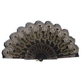 blancho bedding Foldable Raw Silk Printing Folding Fan 2084BLK-GOLD-2PC