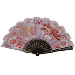 blancho bedding Foldable Raw Silk Printing Folding Fan 3801-BIRD-DRAGON-PINK-2PC