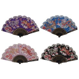 blancho bedding Foldable Raw Silk Printing Folding Fan 3801-BIRD-DRAGON-MIXED-4PC