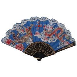 blancho bedding Foldable Raw Silk Printing Folding Fan 3801-BIRD-DRAGON-BLUE-2PC