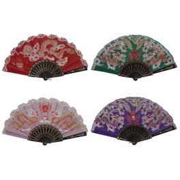 blancho bedding Foldable Raw Silk Printing Folding Fan 3801-BIRD-MULTI-DRAGONS-4PC
