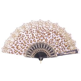blancho bedding Foldable Raw Silk Printing Folding Fan 3802-GOLDEN-LEOPARPD-TAN-2PC
