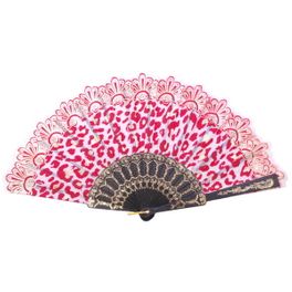 blancho bedding Foldable Raw Silk Printing Folding Fan 3802-GOLDEN-LEOPARPD-RED-2PC
