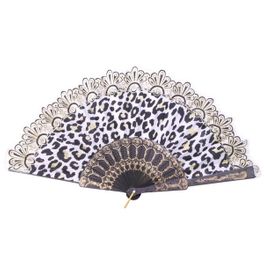 blancho bedding Foldable Raw Silk Printing Folding Fan 3802-GOLDEN-LEOPARPD-BLACK-2PC