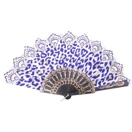 blancho bedding Foldable Raw Silk Printing Folding Fan 3802-GOLDEN-LEOPARPD-BLUE-2PC